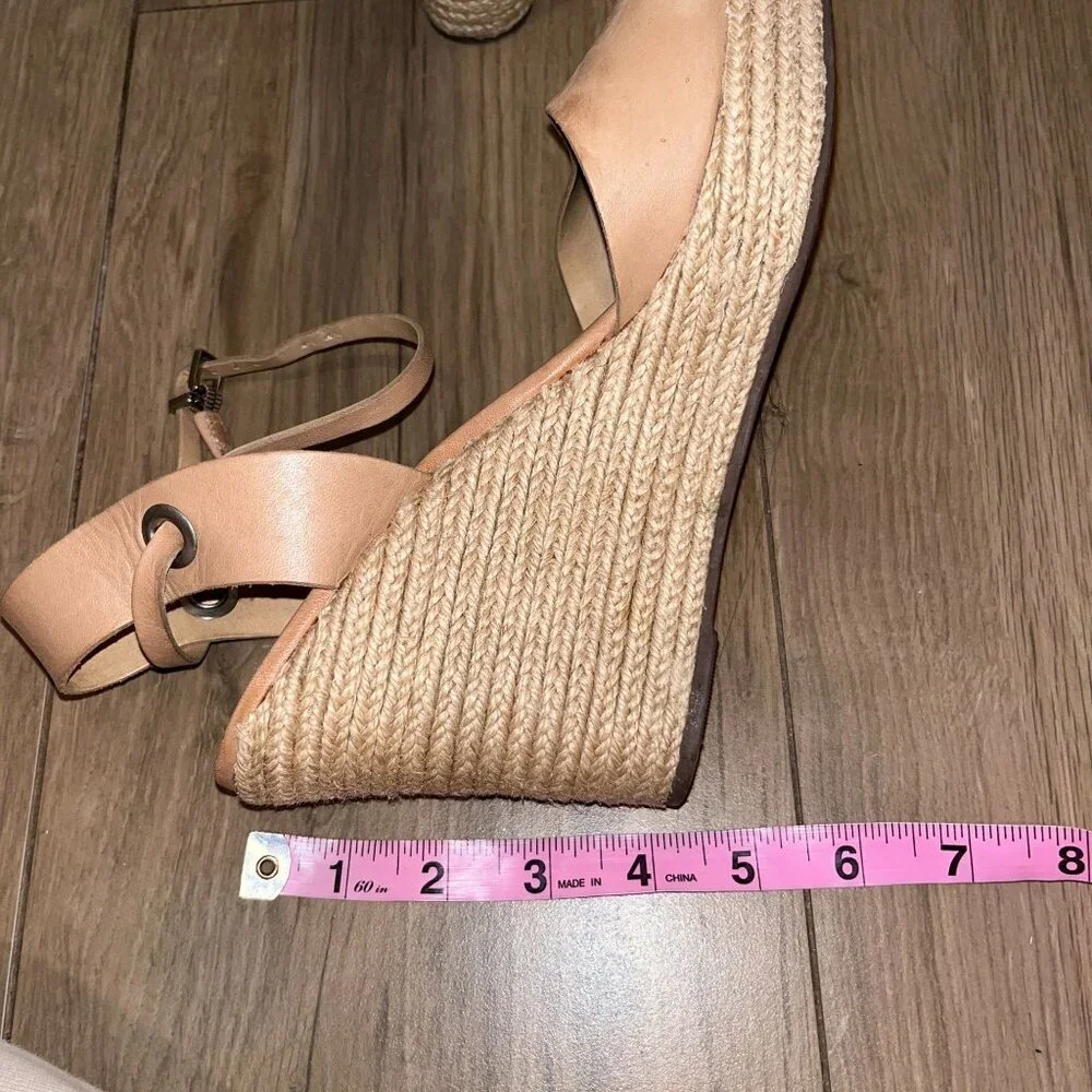 Schutz Tan Leather Espadrille Wedge Sandals With Ankle Strap size 9 Womens